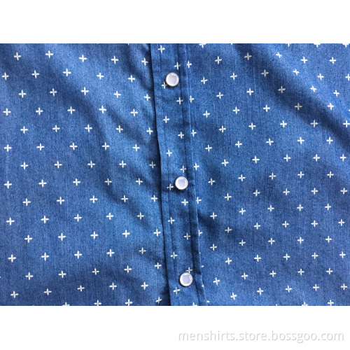 Denim Fabric Man Short Sleeve Shirt